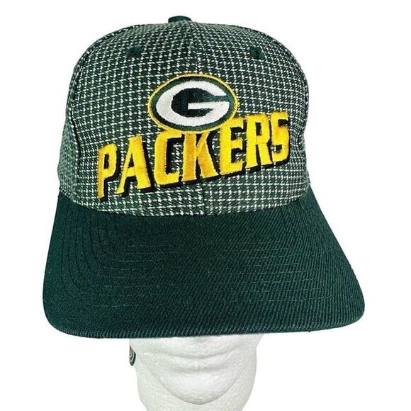 Vintage Unisex Adults NFL Pro Line Green Bay Packers Check Snapback Hat One Size - Picture 1 of 4